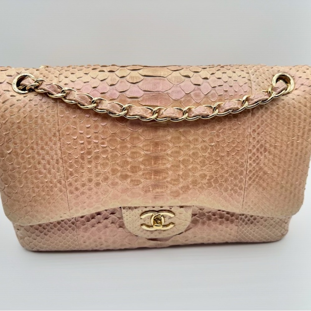 Chanel Iridescent Pink Python Classic Double Flap Jumbo Bag